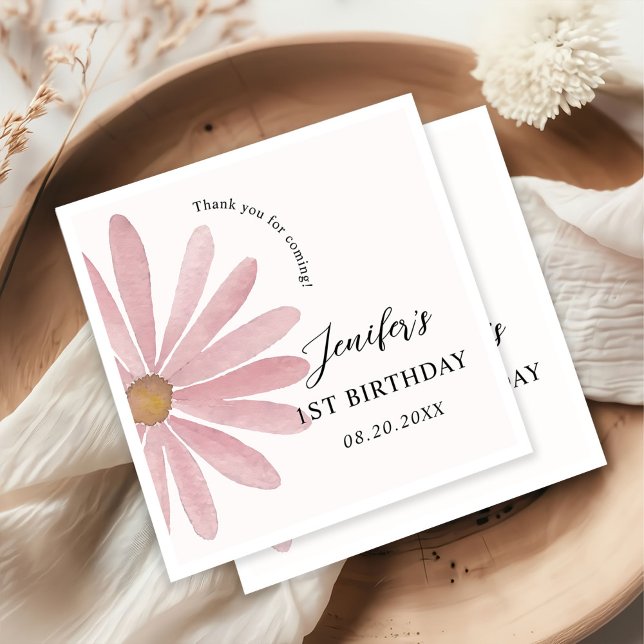 Daisy Pink Girl First Birthday Party  Napkin (Creator Uploaded)