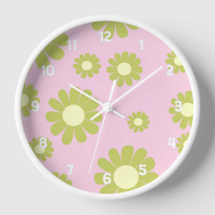 Daisy Pink Green Clock
