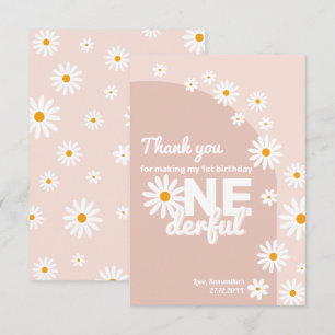 Daisy pink Miss onederful 1st Birthday Thank You Card