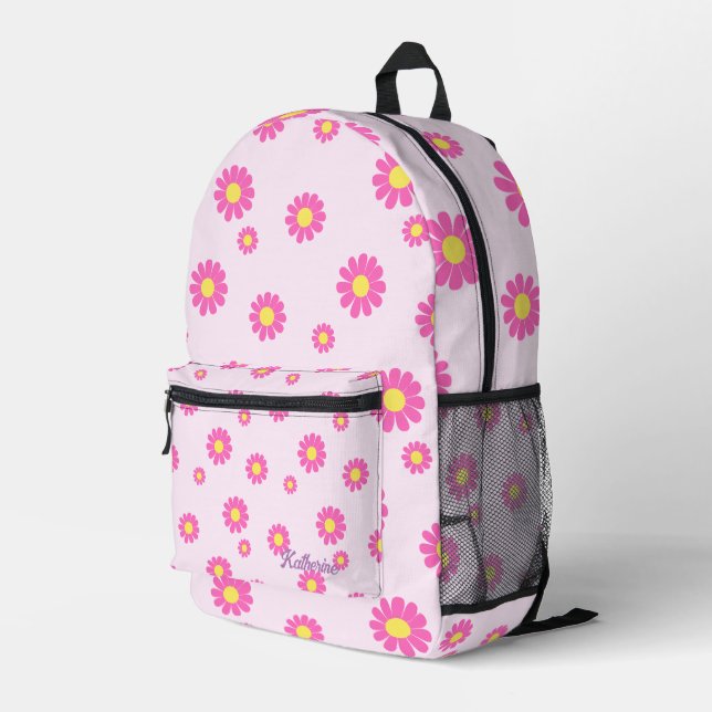 Daisy Pink Printed Backpack (Back Corner Right)