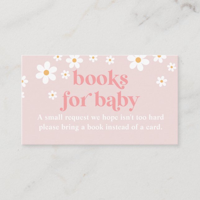 Daisy Pink Retro Baby Shower Books for Baby Enclosure Card (Front)