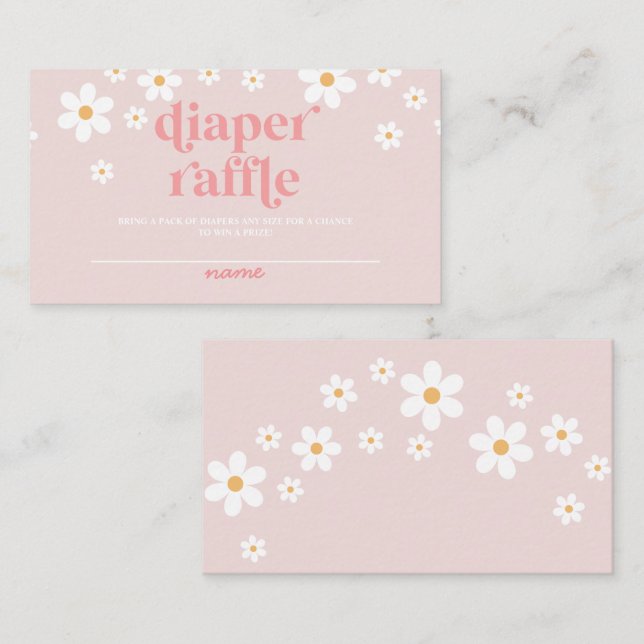 Daisy Pink Retro Baby Shower Diaper Raffle Enclosure Card (Front/Back)
