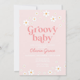 Daisy Pink Retro Groovy Baby Shower Invitation