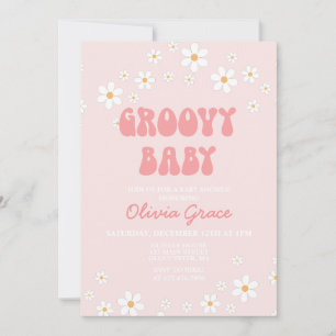 Daisy Pink Retro Groovy Baby Shower Invitation