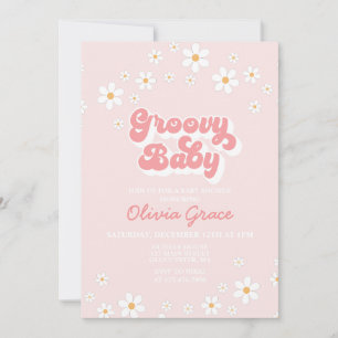 Daisy Pink Retro Groovy Baby Shower Invitation