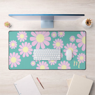 Daisy Pink Teal Desk Mat