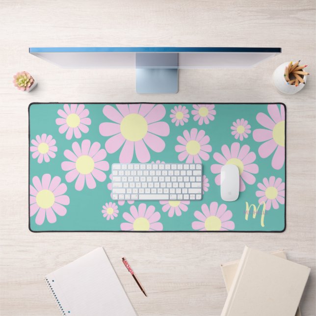 Daisy Pink Teal Desk Mat (Office 1)