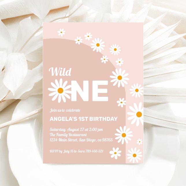 Daisy pink wild one Girl 1st Birthday Invitation (Creator Uploaded)