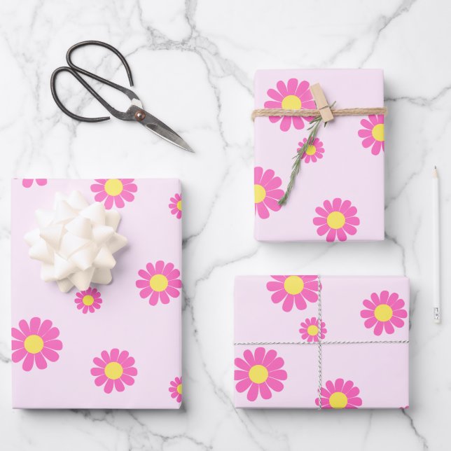 Daisy Pink  Wrapping Paper Sheet (Front)