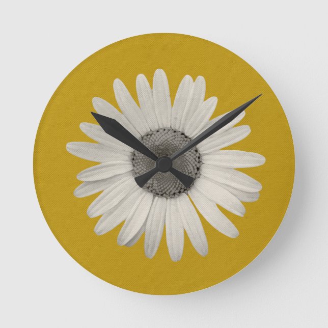 Daisy Pop of Colour Mustard Yellow Round Clock (Front)