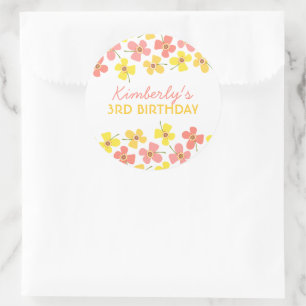 Daisy Pop Sweet Pink & Yellow Girl Birthday Party Classic Round Sticker