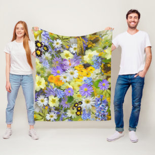 Daisy ,Primrose, Daffodil Flowers Fleece Blanket