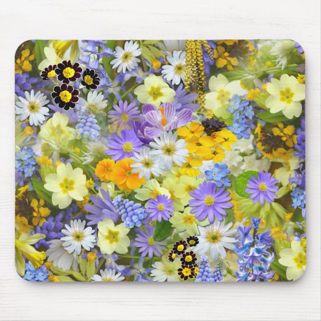 Daisy ,Primrose, Daffodil Flowers Mouse Mat (Front)
