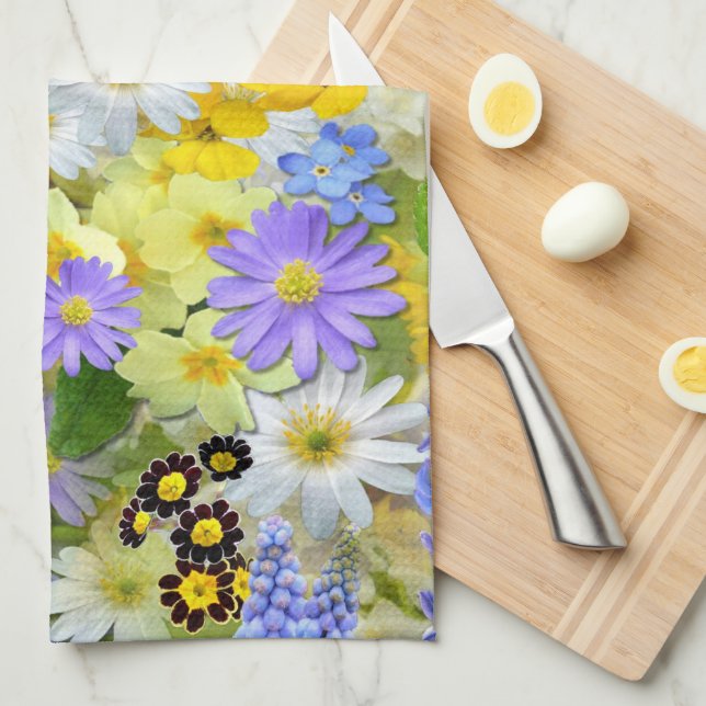 Daisy ,Primrose, Daffodil Flowers Tea Towel (Quarter Fold)