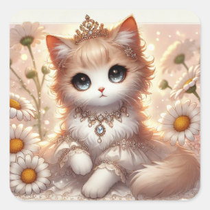 Daisy Princess Cat Square Sticker