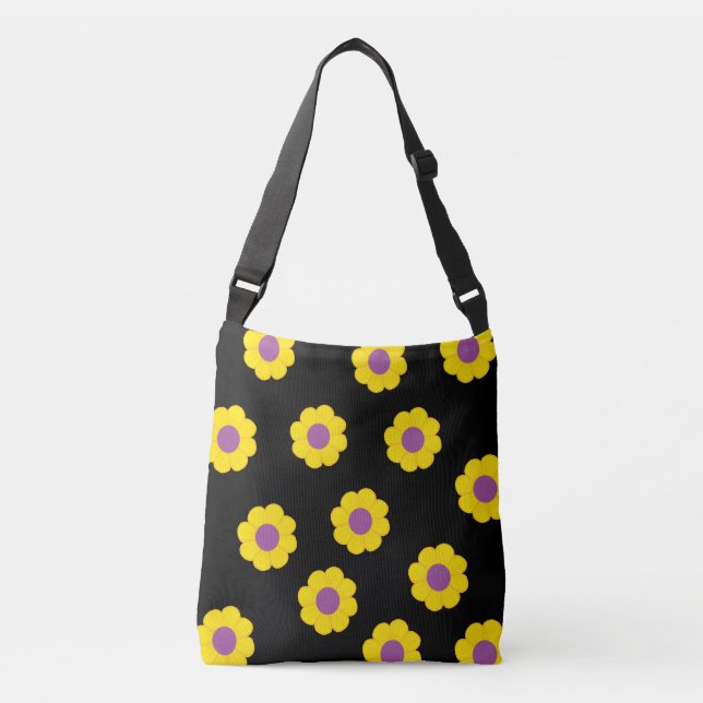 Daisy Print Cross Body Bag Floral Yellow and Black (Front)
