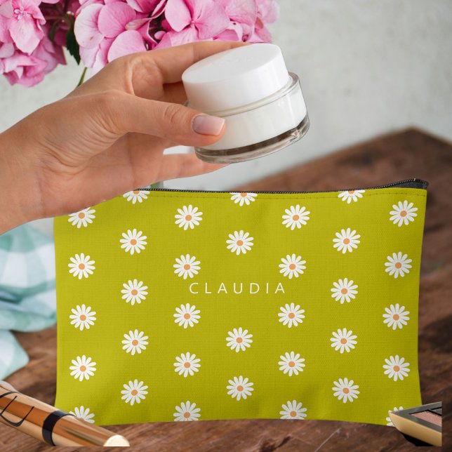 Daisy print vegan pencil case,  zipper brush bag (Creator Uploaded)
