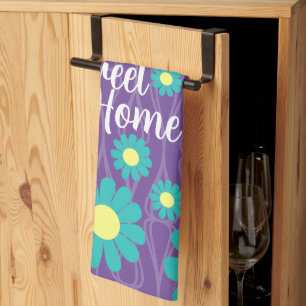 Daisy Purple Teal Sweet Home Tea Towel