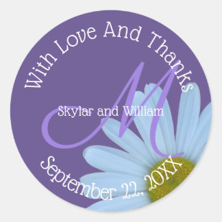 Daisy Purple Wedding Floral With Love And Thanks Classic Round Sticker