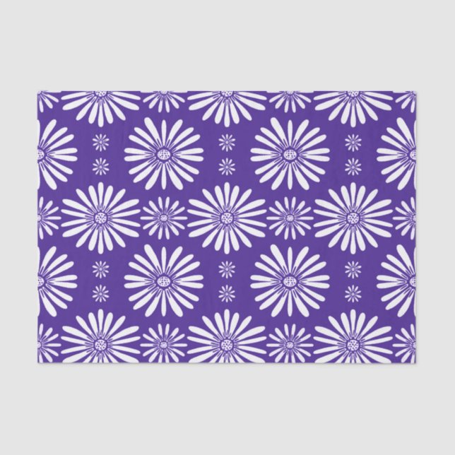 Daisy Purple White Floral Pattern Tissue Paper (Front)