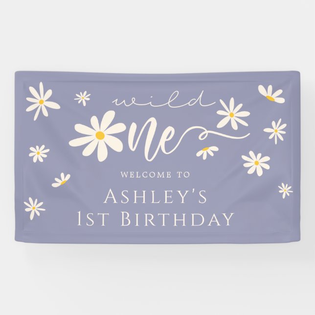 Daisy Purple Wild One 1st Birthday Welcome Sign (Horizontal)
