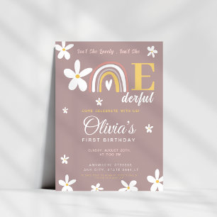 daisy rainbow Isn't She Onederful 1st Birthday Invitation