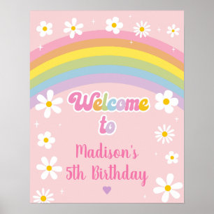 Daisy Rainbow Let's Party Retro Birthday Poster