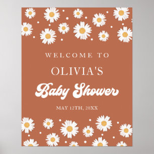 Daisy Retro Baby Gender Neutral Shower Welcome Poster
