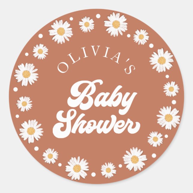Daisy Retro Baby Shower   Classic Round Sticker (Front)
