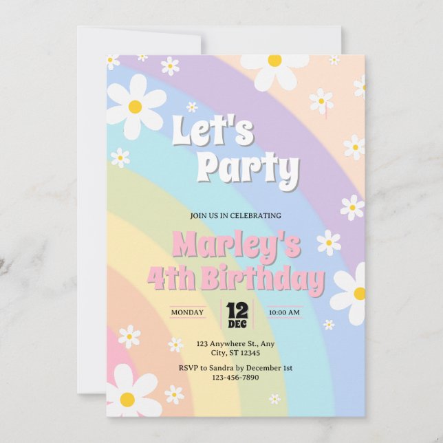Daisy Retro Birthday Invitation (Front)