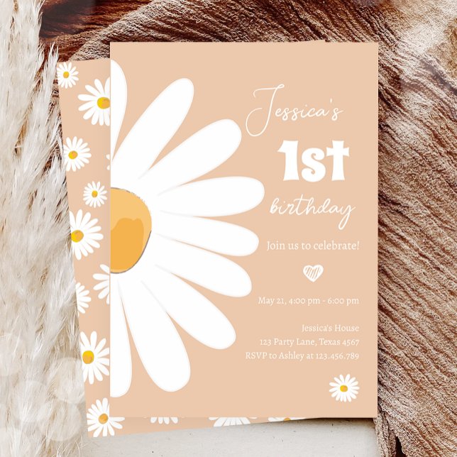 Daisy Retro Boho Party Sand Girl First Birthday Invitation (Creator Uploaded)