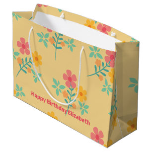 Daisy Retro Bouquet Pattern in Yellow Customised  Large Gift Bag