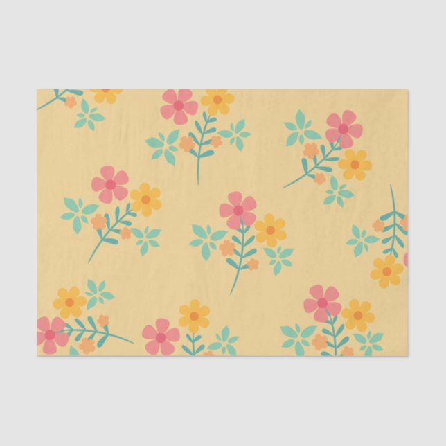 Daisy Retro Bouquet Pattern in Yellow  Tissue Paper (Front)