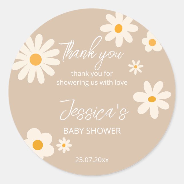 Daisy retro desert baby shower boho classic r classic round sticker (Front)