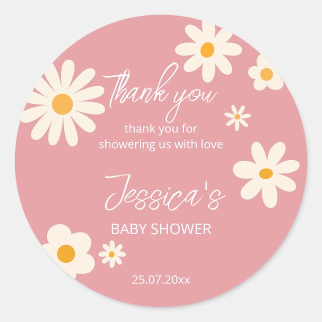 Daisy retro pink desert baby shower boho classic round sticker (Front)