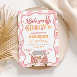 Daisy & Retro Van Pastel Groovy 3rd Birthday Invitation