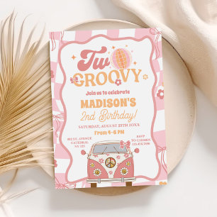 Daisy & Retro Van Pastel Two Groovy 2nd Birthday Invitation