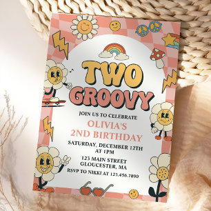 Daisy & Retro Van Pink Two Groovy 2nd Birthday Invitation