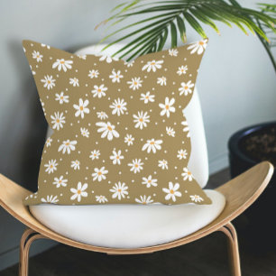 Daisy Retro Vintage 70s Floral Green Pattern Cushion