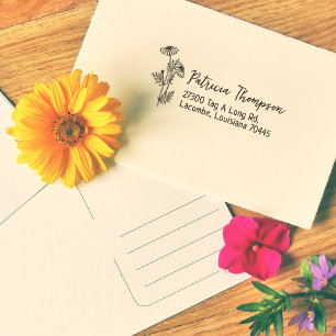 Daisy Return Address, Simple Botanical Rubber Stamp