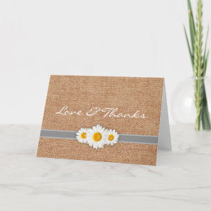 Daisy Ribbon - Burlap Gray & White Thank You Card