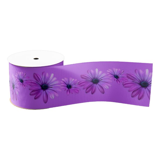 Daisy Ribbon Paper Customised Purple Flower Ribbon Grosgrain Ribbon (Spool)