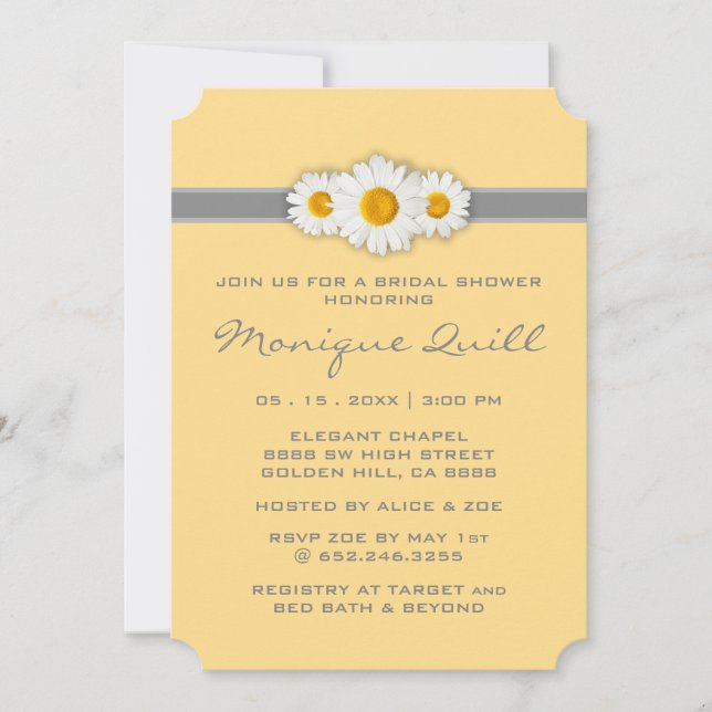 Daisy Ribbon - Yellow Grey & White Bridal Shower Invitation (Front)