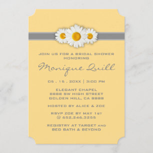 Daisy Ribbon - Yellow Grey & White Bridal Shower Invitation