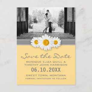 Daisy Ribbon - Yellow Grey & White Save the Date Announcement Postcard