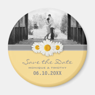 Daisy Ribbon - Yellow Grey & White Save the Date Magnet