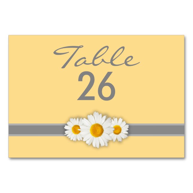 Daisy Ribbon - Yellow Grey & White Table Number (Front)