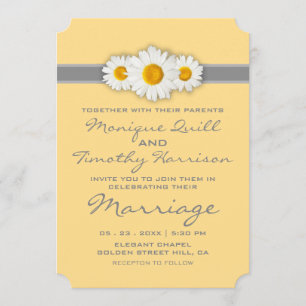 Daisy Ribbon - Yellow Grey & White Wedding Invitation