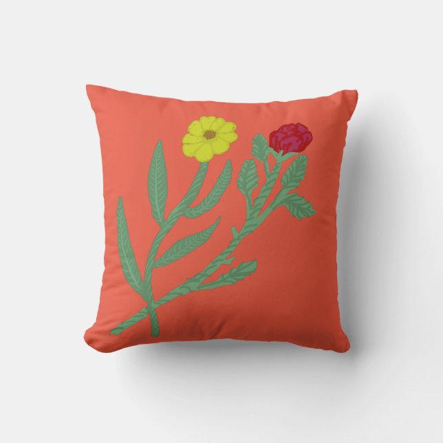 Daisy & Rose Red Orange Throw Pillow  (Front)
