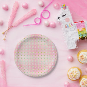 Daisy Rows on Pink Gingham Paper Plate